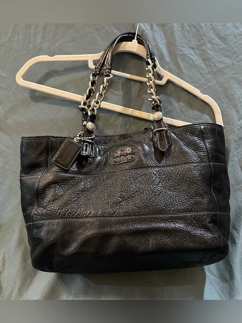 Coach Black Pebbled Leather Chain-Handle Shoulder Tote